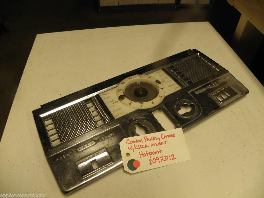 Vintage  HOTPOINT STOVE 209RD12 Control panel, chrome w/ clock insert USED