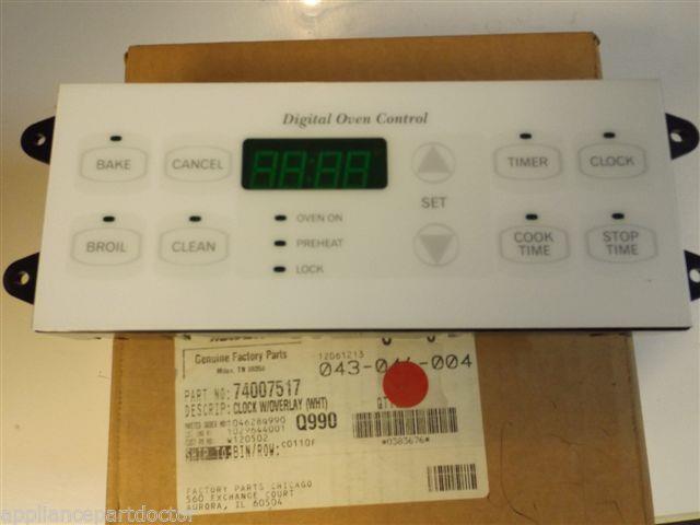 Maytag Amana Stove  74007517  CLOCK OVERLAY (WHT)  NEW IN BOX