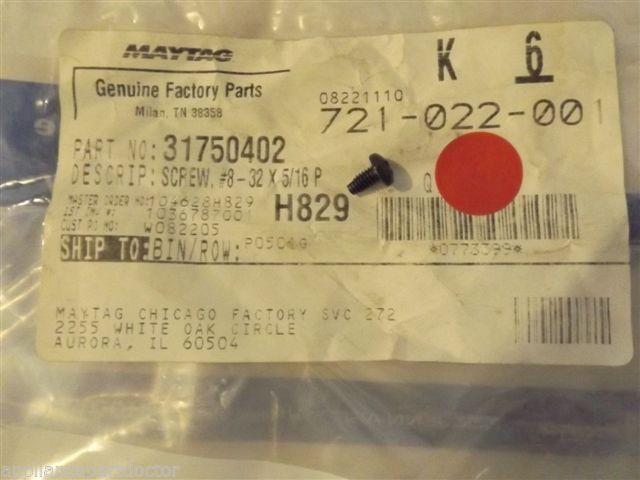 JENN AIR AMANA MAYTAG STOVE 31750402 Screw, No.8-32 X 5/16 Pph (blk)  NEW IN BAG