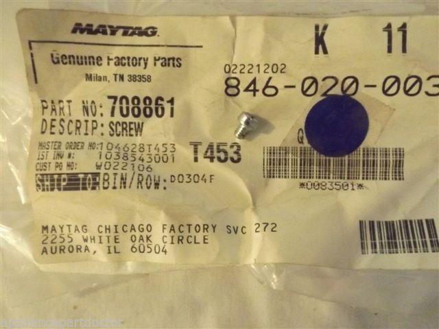 AMANA BOSCH CALORIC REFRIGERATOR 708861 488234 Screw, 8-32 X 1/4   NEW IN BAG