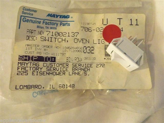 MAGIC CHEF JENN AIR STOVE 71002137 Switch, Oven Light (wht)  NEW IN BOX