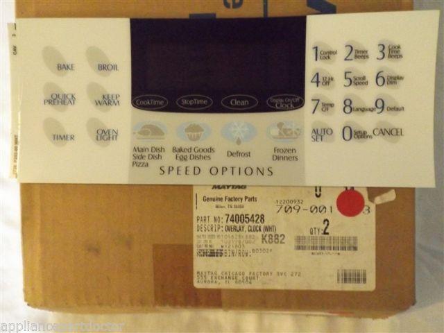 MAYTAG STOVE 74005428 Overlay, Clock (wht)   NEW IN BOX