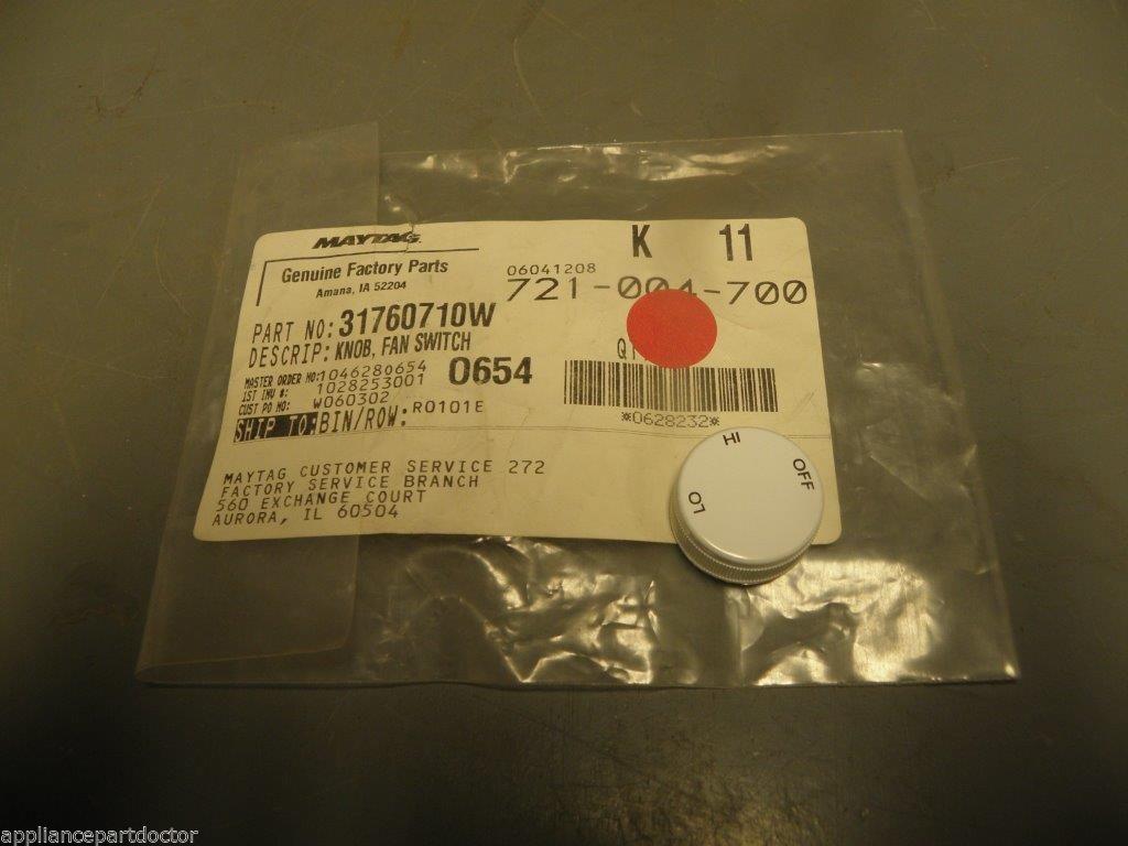 Amana Stove 31760710W Fan Switch Knob (white) NEW IN BOX