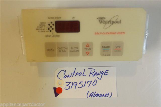 WHIRLPOOL STOVE 3195170 Control, Range (almond) used part