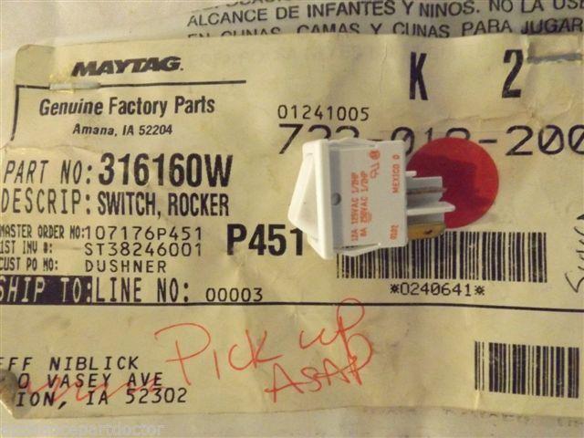 JENN AIR KENMORE STOVE 316160W Switch, Rocker (wht)  NEW IN BOX