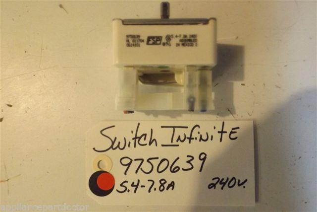 WHIRLPOOL STOVE 9750639 Switch, Infinite (rr) 5.4-7.8a  240v  USED PART