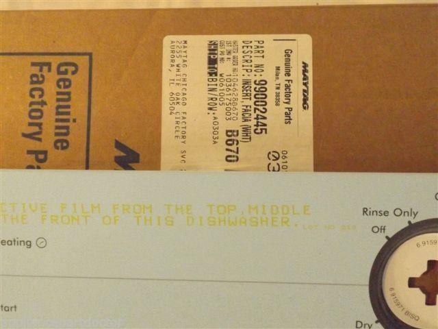 MAGIC CHEF DISHWASHER 99002445 Insert, Facia (wht) NEW IN BOX