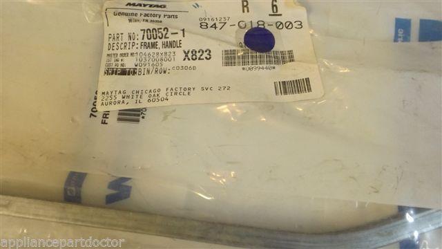 MAYTAG WHIRLPOOL ADMIRAL REFRIGERATOR 70052-1 Frame, handle  NEW IN BAG