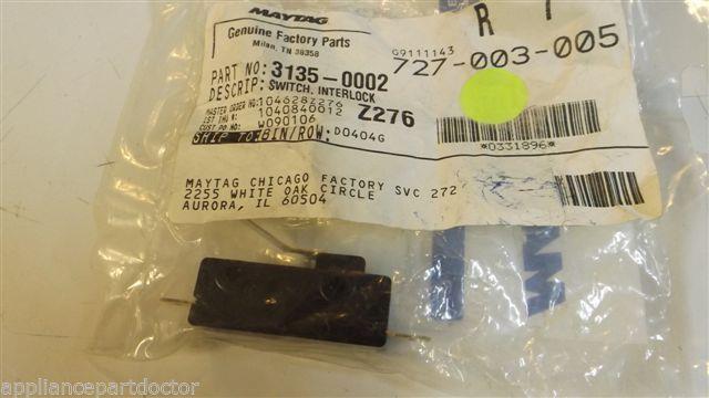WHIRLPOOL ADMIRL DISHWASHER 3135-0002 Interlock Switch   NEW IN BAG