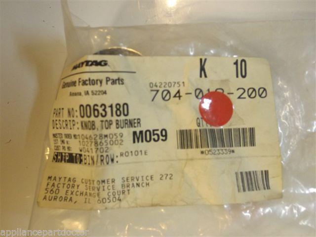 Maytag Whirlpool Stove  0063180   Knob, Top Burner   NEW IN BOX