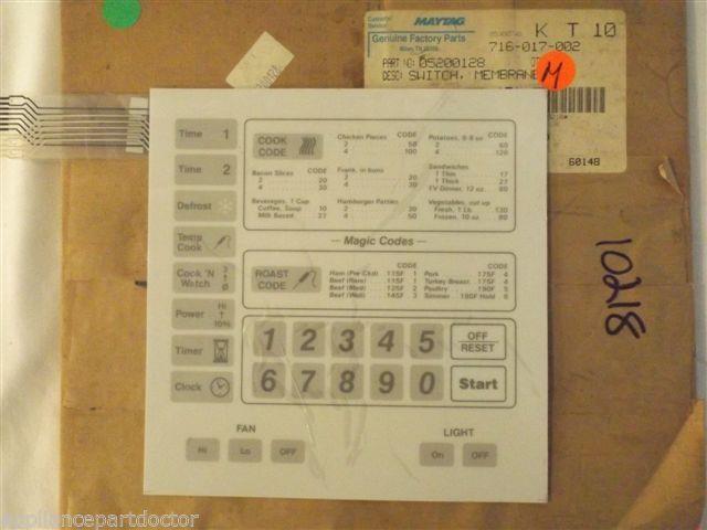 MAGIC CHEF MICROWAVE 05200128 Switch, Membrane   NEW IN BOX