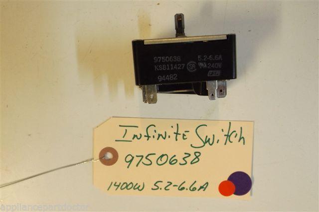 KITCHENAID STOVE 9750638  Infinite Switch  1400w  5.2-6.6a  240 v  USED PART