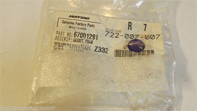 MAYTAG WHIRLPOOL ADMIRAL AMANA REFRIGERATOR 67001291 Foam gskt  NEW IN BAG
