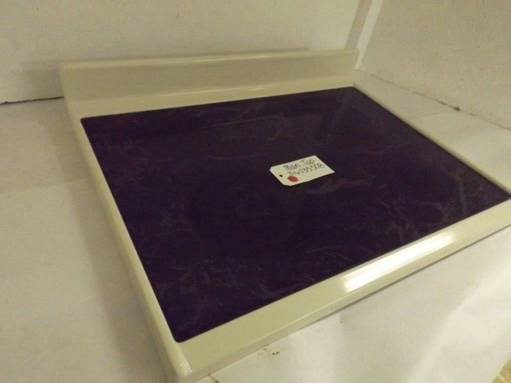 FRIGIDAIRE STOVE 316035508 MAIN, TOP (OFF-WHITE) USED (SMALL MARKS)