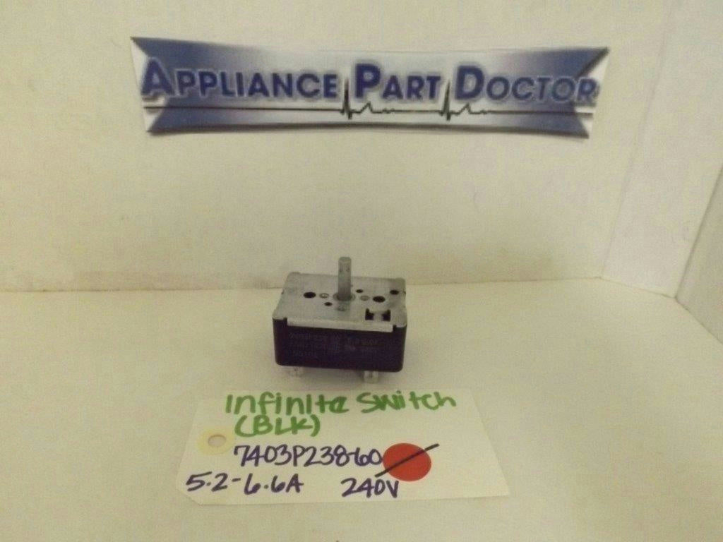 WHIRLPOOL STOVE 7403P238-60 INFINITE SWITCH 5.2-6.6A 240V (BLACK) USED