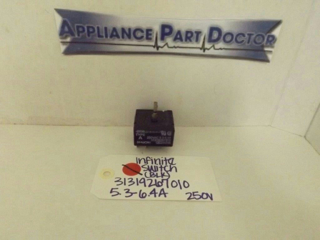 WHIRLPOOL STOVE 31319267010 INFINITE SWITCH 5.3-6.4A 250V (BLACK) USED