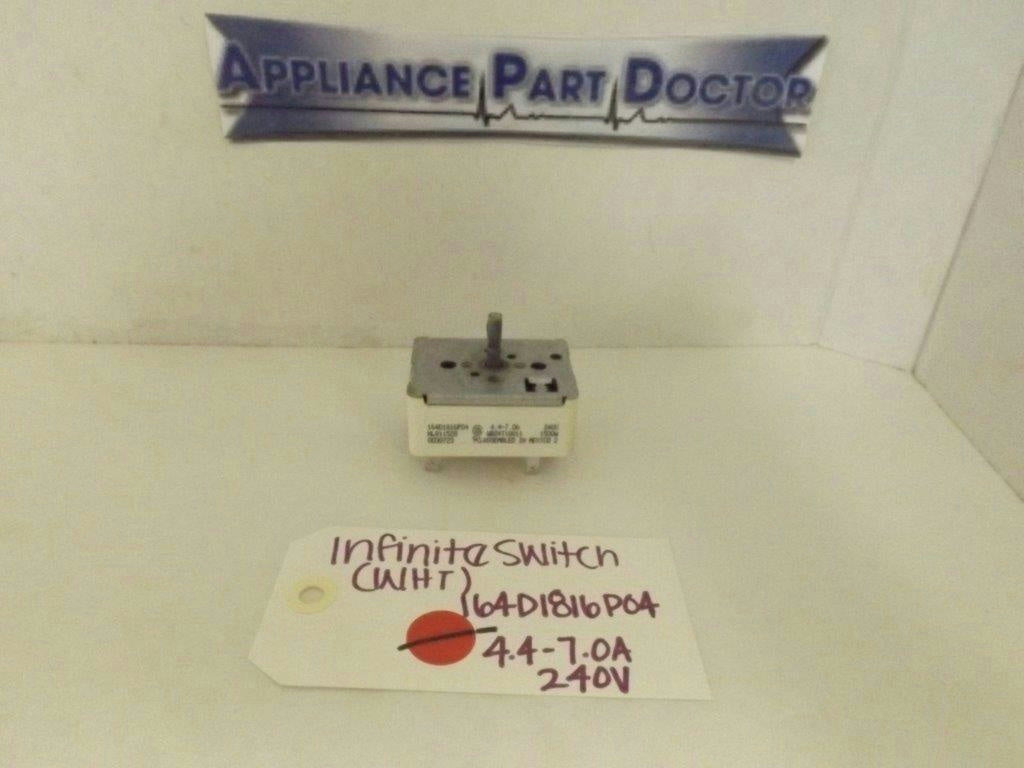 GENERAL ELECTRIC STOVE 164D1816P04 INFINITE SWITCH 4.4-7.0A 240V (WHITE) USED