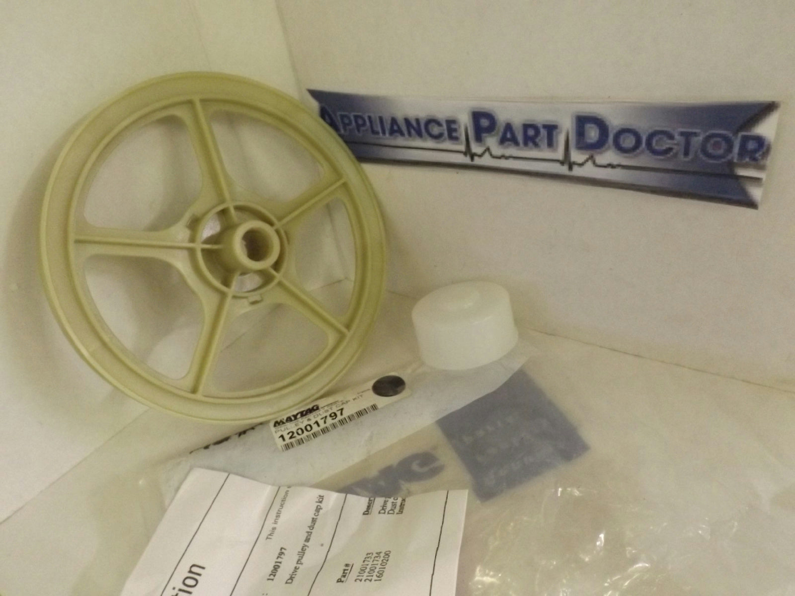 MAYTAG WHIRLPOOL WASHER 12001797 PULLEY & DUST CAP KIT NEW