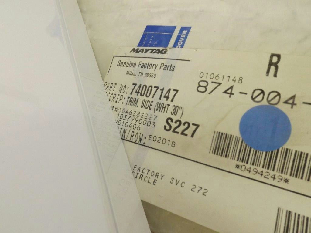 MAYTAG WHIRLPOOL STOVE 74007147 SIDE TRIM (WHT) 30 NEW