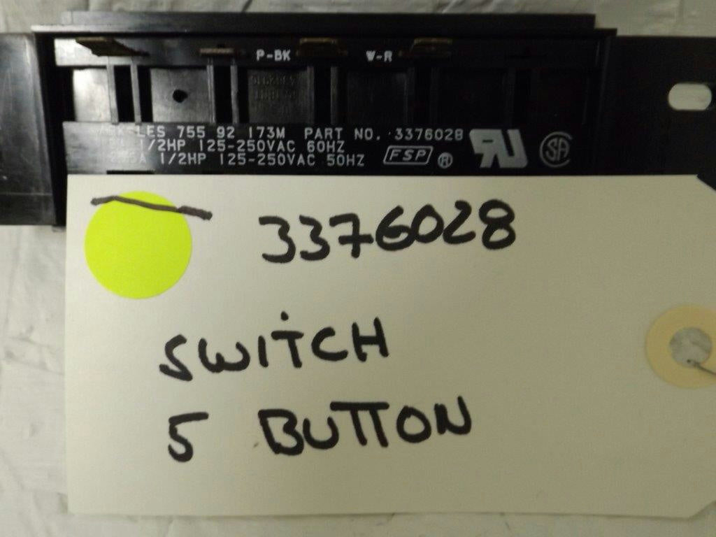WHIRLPOOL DISHWASHER 3376028 SWITCH, 5 BUTTON USED