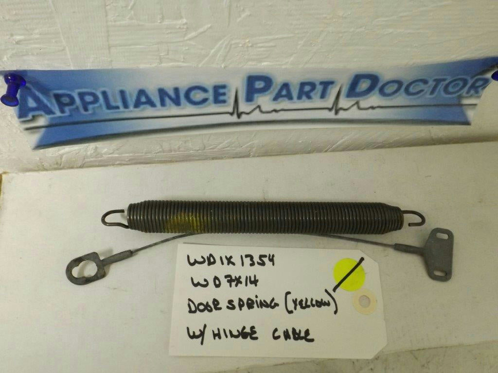 KENMORE  DISHWASHER WD1X1354 WD7X14 DOOR SPRING (YELLOW) W/HINGE CABLE USED