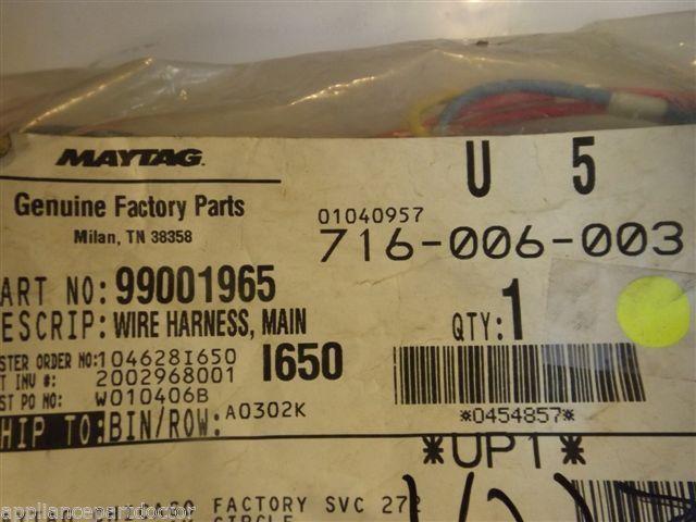 Maytag Dishwasher  99001965  Wire Harness, Main  NEW IN BOX