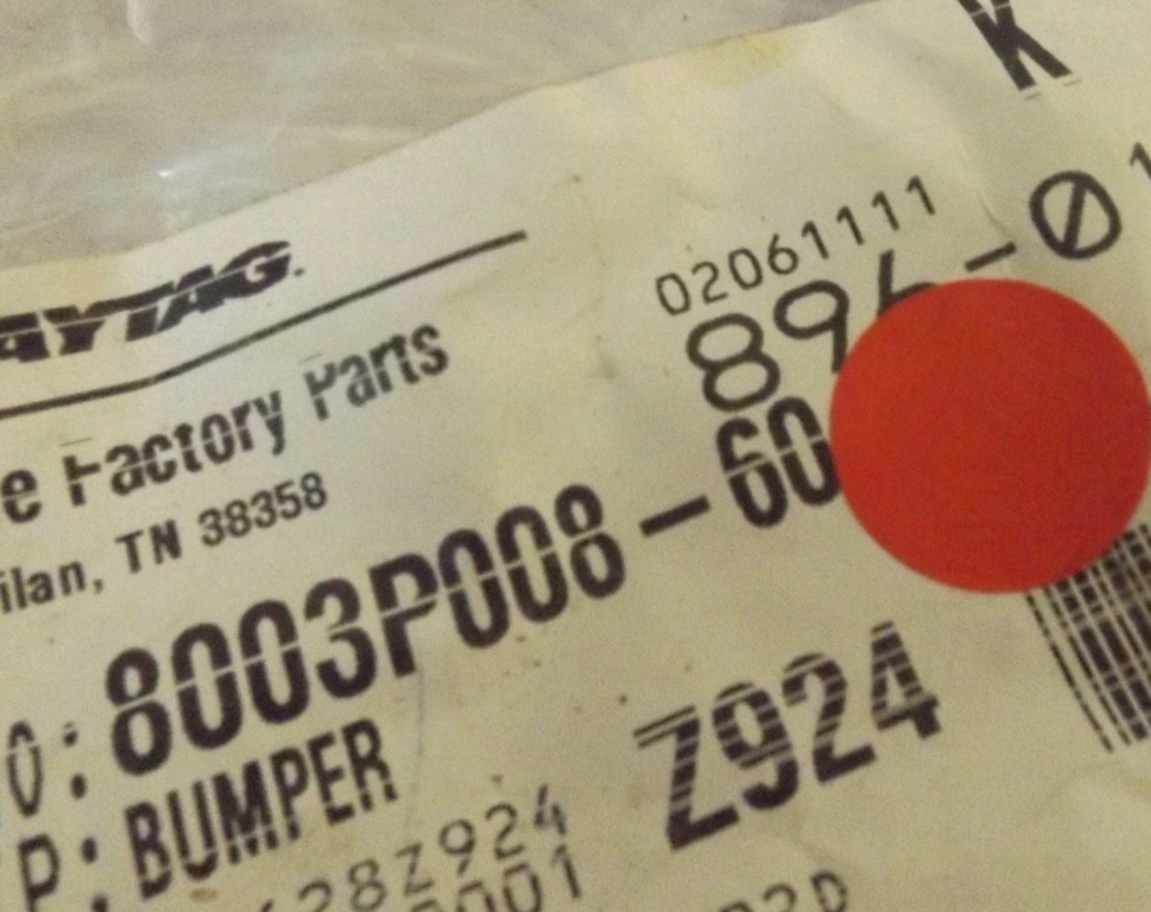 WHIRLPOOL STOVE 8003P008-60 BUMPER (NEW)