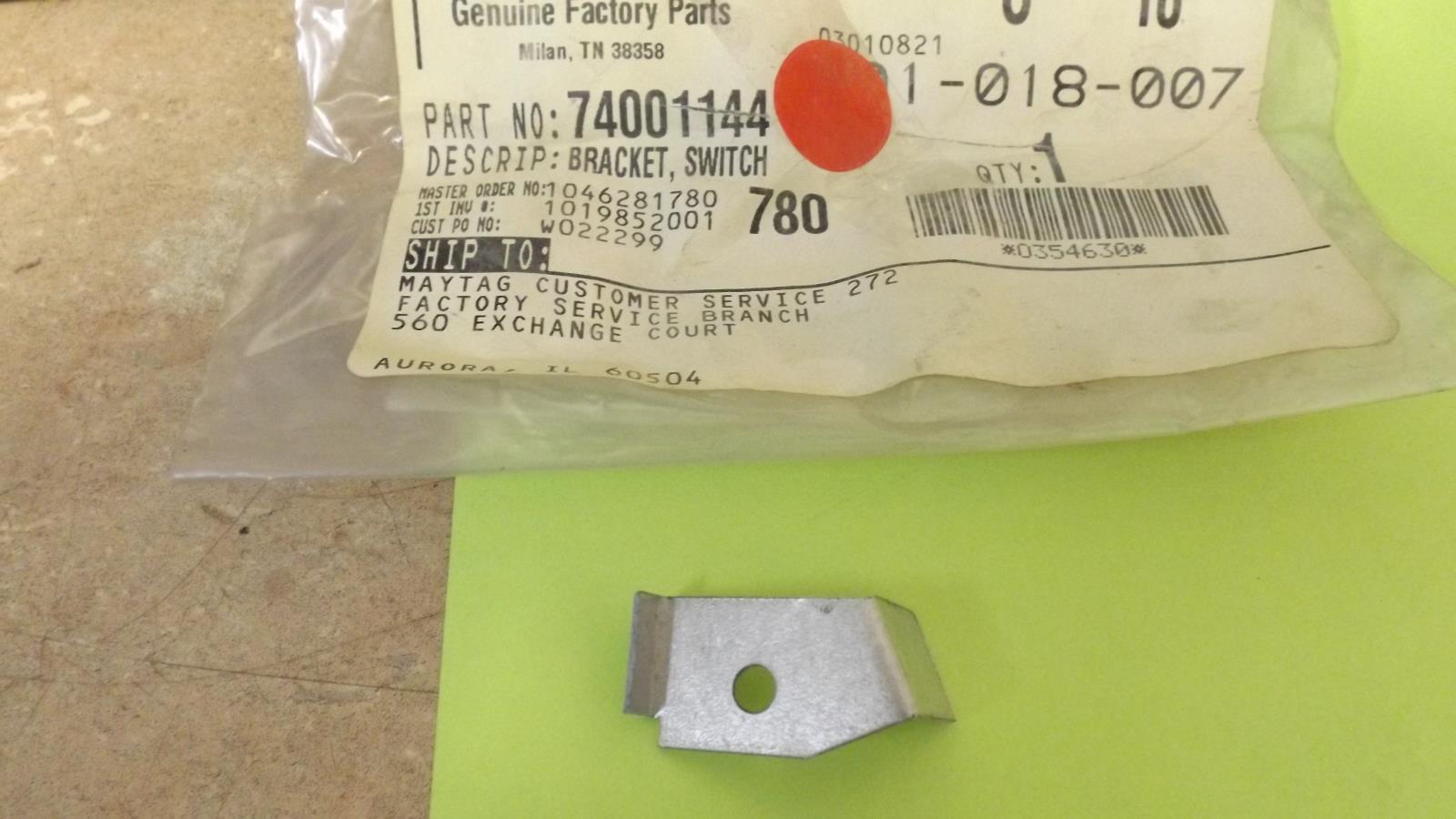WHIRLPOOL STOVE 74001144 BRACKET SWITCH (NEW)