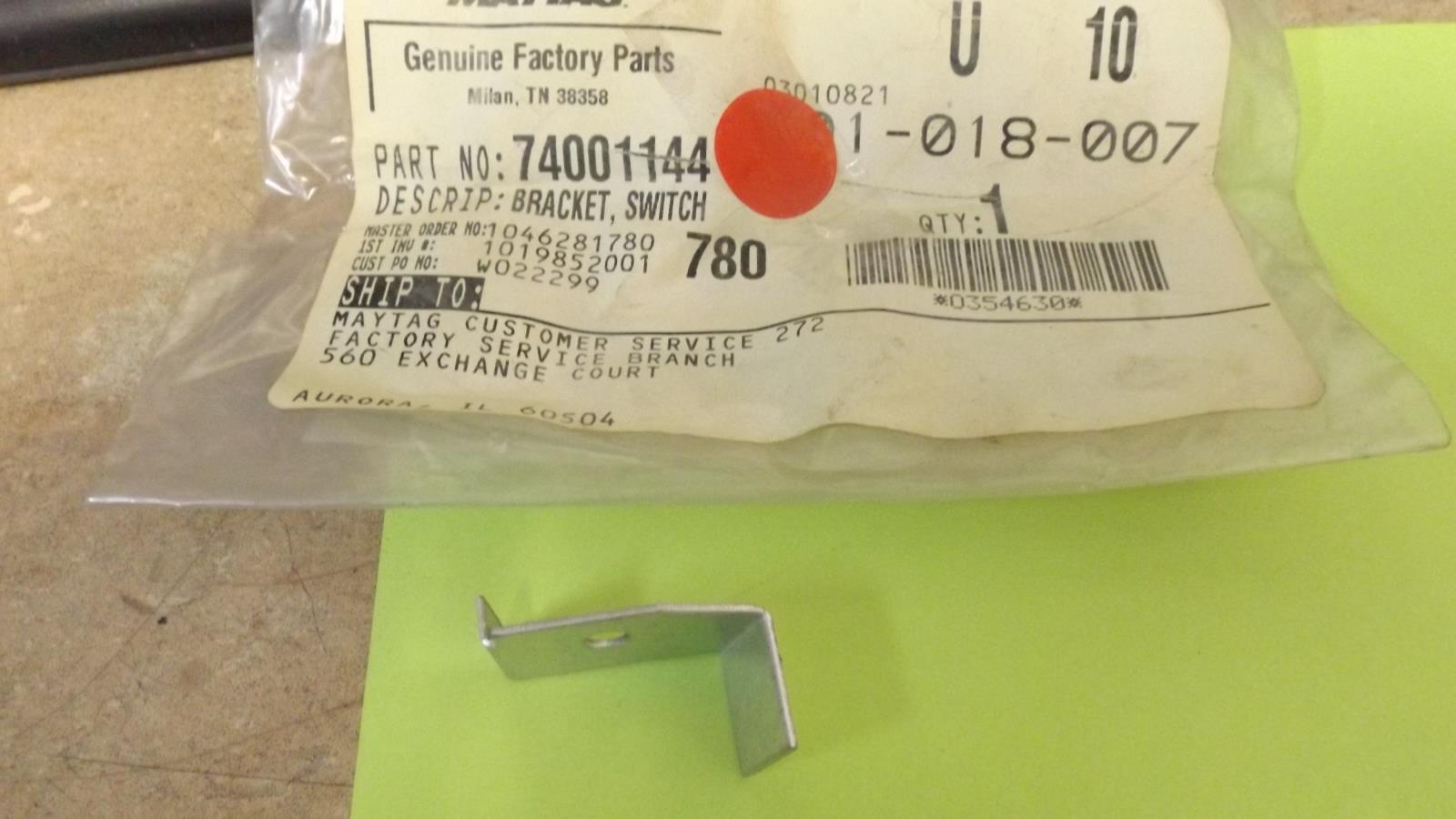 WHIRLPOOL STOVE 74001144 BRACKET SWITCH (NEW)