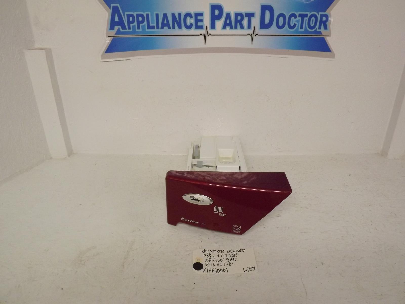 Whirlpool Washer WPW10015190 W10251281 Dispenser Drawer Assembly & Handle Used