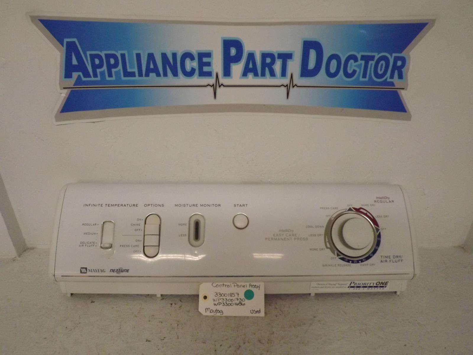 Maytag Dryer 33001857  WP33001730  WP33001656  Control Panel Assy Used